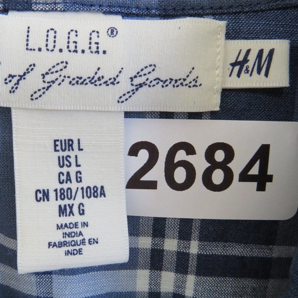 H&M* Men's Short Sleeve Snap Pearl Curved Hem Double‎ Chest Pocket Shirt~ Large - Picture 3 of 13